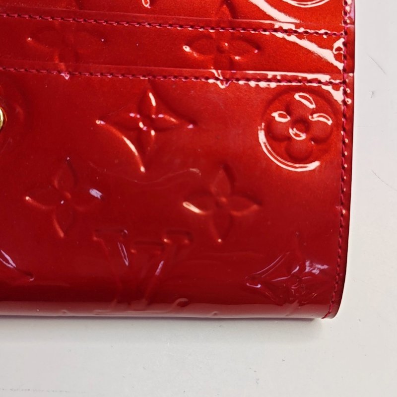 LOUIS VUITTON PORTE MONNAIE 西瓜紅漆皮老花壓紋錢包金色五金-11