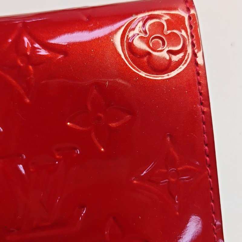LOUIS VUITTON PORTE MONNAIE 西瓜紅漆皮老花壓紋錢包金色五金-12