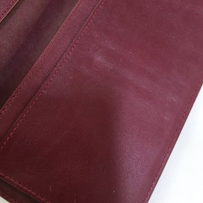 CHANEL酒紅色牛皮菱格紋錢包銀色五金15開-14