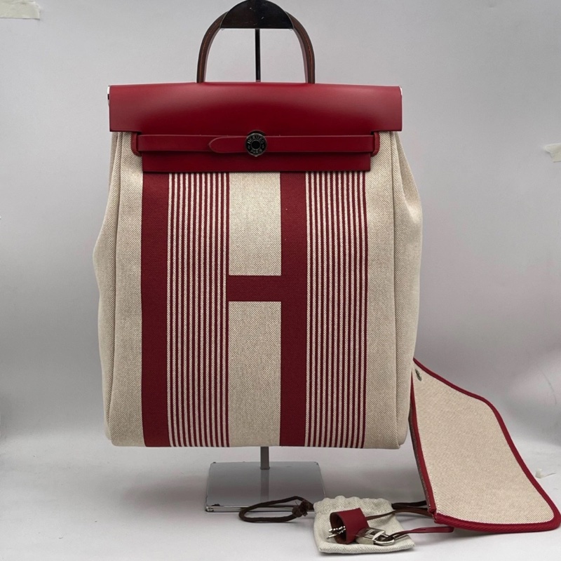 Hermes愛馬仕Herbag雙肩包, Z刻,紅色拼米色,帆布拼皮,尺寸29*36*11-0