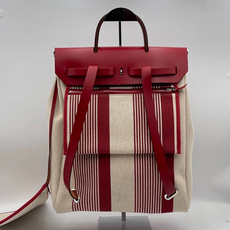 Hermes愛馬仕Herbag雙肩包, Z刻,紅色拼米色,帆布拼皮,尺寸29*36*11-1