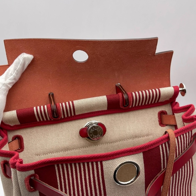 Hermes愛馬仕Herbag雙肩包, Z刻,紅色拼米色,帆布拼皮,尺寸29*36*11-2