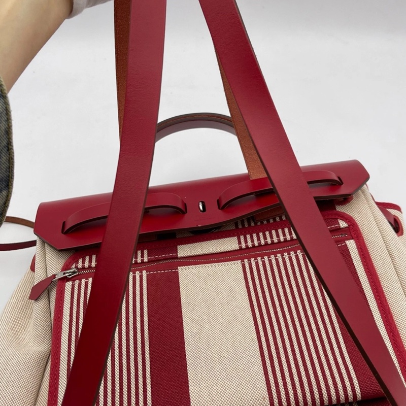 Hermes愛馬仕Herbag雙肩包, Z刻,紅色拼米色,帆布拼皮,尺寸29*36*11-16