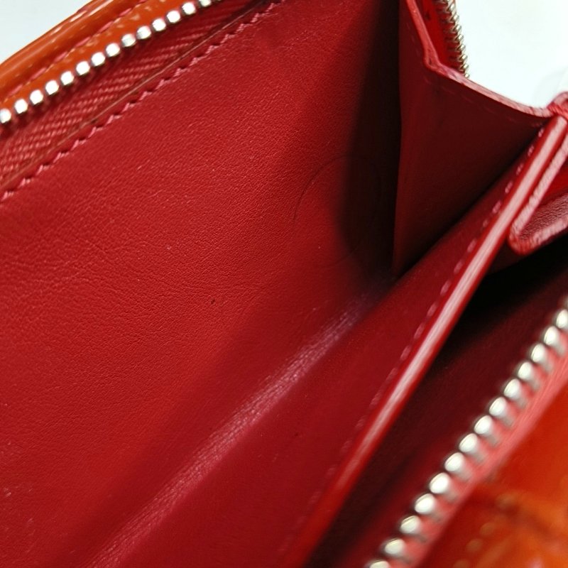 CHANEL橘紅色漆皮菱格紋錢包銀色五金16開-14