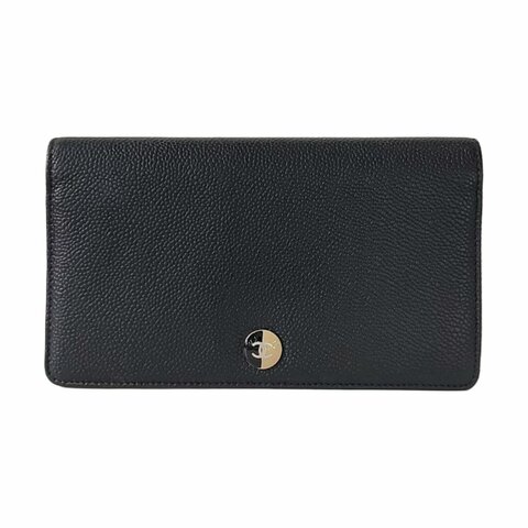 CHANEL CIRCLED CC黑色荔枝紋牛皮鑲嵌錢包銀色黑色五金17開9.8新