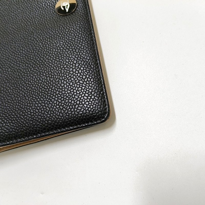 CHANEL CIRCLED CC黑色荔枝紋牛皮鑲嵌錢包銀色黑色五金17開9.8新-7