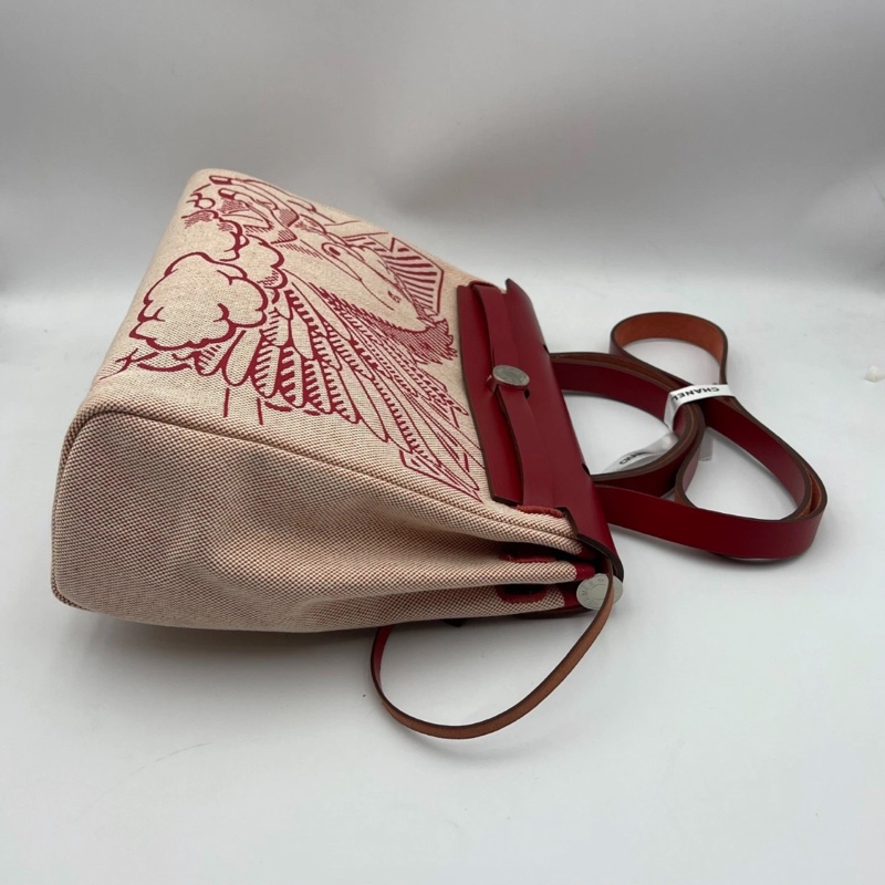 Hermes 愛馬仕 Herbag31 紅色飛馬帆布配馬鞍皮飛馬圖案限量款單肩包 z刻-4
