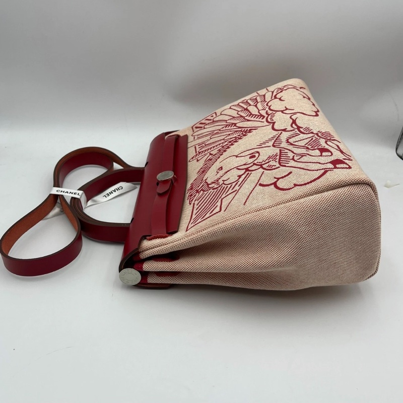 Hermes 愛馬仕 Herbag31 紅色飛馬帆布配馬鞍皮飛馬圖案限量款單肩包 z刻-5