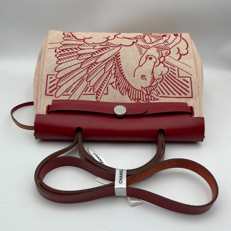 Hermes 愛馬仕 Herbag31 紅色飛馬帆布配馬鞍皮飛馬圖案限量款單肩包 z刻-6