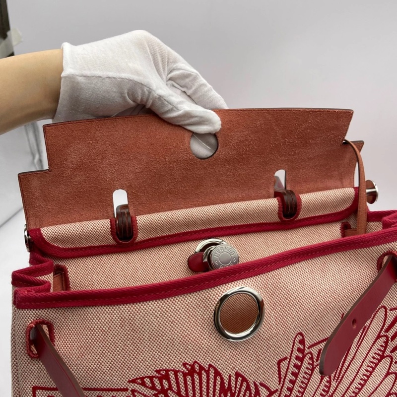 Hermes 愛馬仕 Herbag31 紅色飛馬帆布配馬鞍皮飛馬圖案限量款單肩包 z刻-7