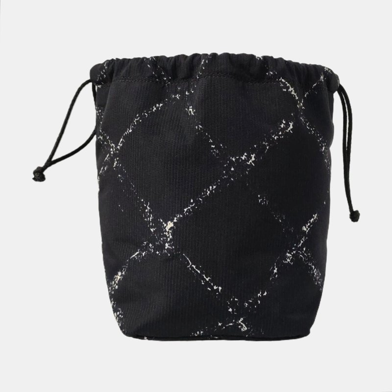 CHANEL水桶包黑色織物菱格紋手拿包手提包中古款-4