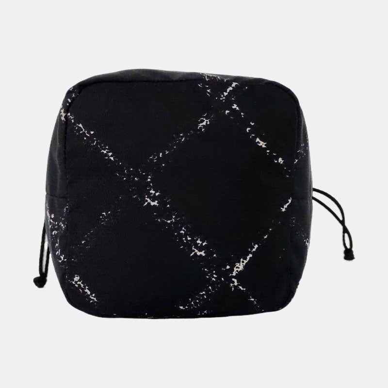 CHANEL水桶包黑色織物菱格紋手拿包手提包中古款-5