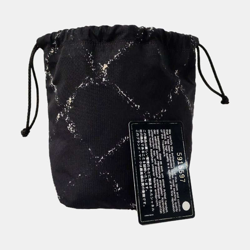 CHANEL水桶包黑色織物菱格紋手拿包手提包中古款-7