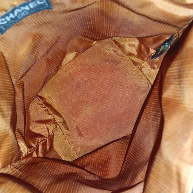 CHANEL水桶包黑色織物菱格紋手拿包手提包中古款-8