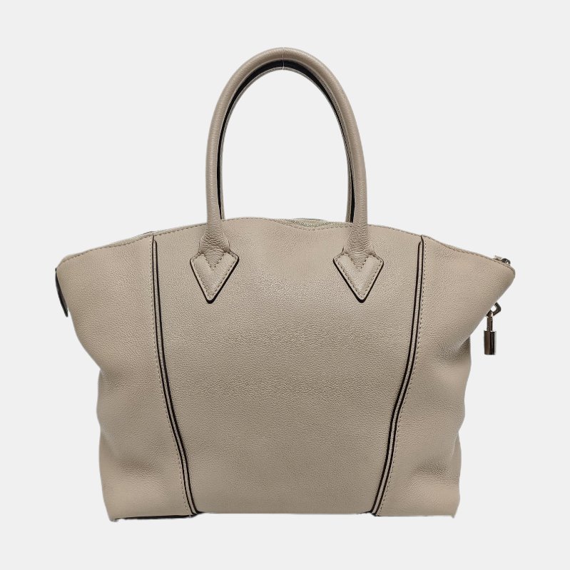 LOUIS VUITTON LOCKIT小號裸粉色牛皮單肩包手提包斜挎包銀色五金可拆卸肩帶-4