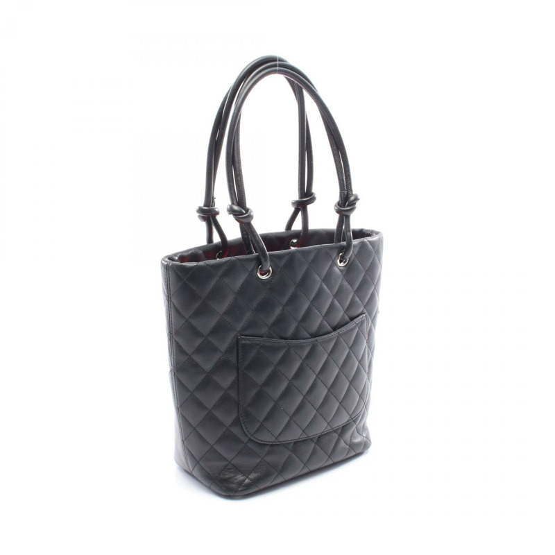 香奈兒 Cambon 系列小號手提包,黑白皮革,SHW 五金配件,二手女士 CC-1