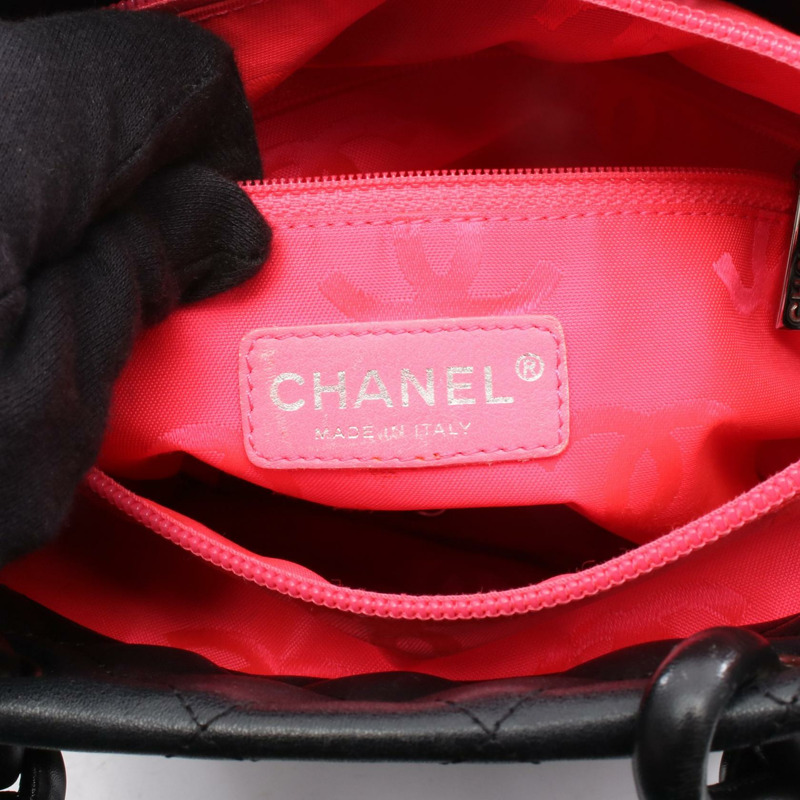 香奈兒 Cambon 系列小號手提包,黑白皮革,SHW 五金配件,二手女士 CC-3