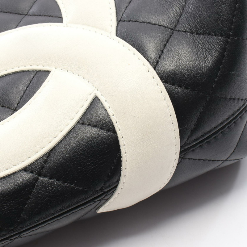 香奈兒 Cambon 系列小號手提包,黑白皮革,SHW 五金配件,二手女士 CC-7