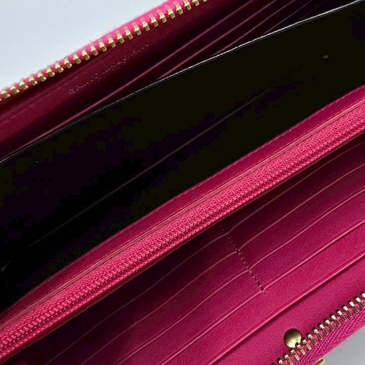 【舊愛新歡】YSL桃紅色Y字拉鍊大長夾- A261389-7
