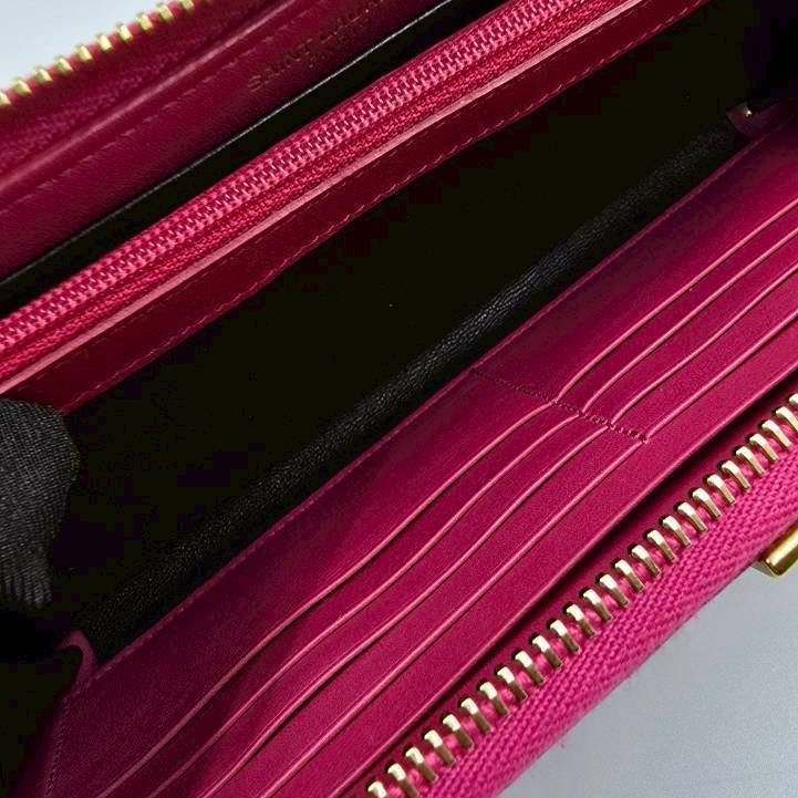 【舊愛新歡】YSL桃紅色Y字拉鍊大長夾- A261389-9