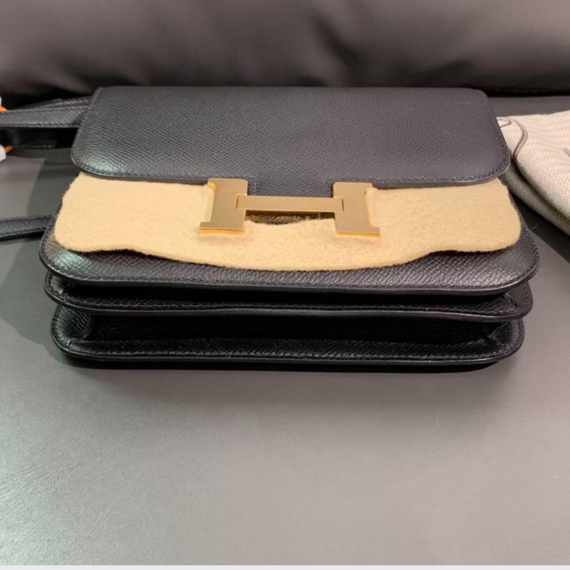 98新Hermes愛馬仕Constance19黑金Epsom皮A刻-2