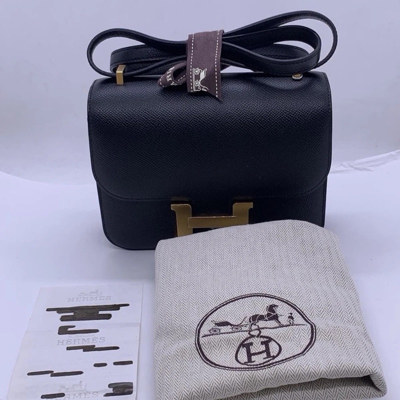 98新Hermes愛馬仕Constance19黑金Epsom皮A刻-4