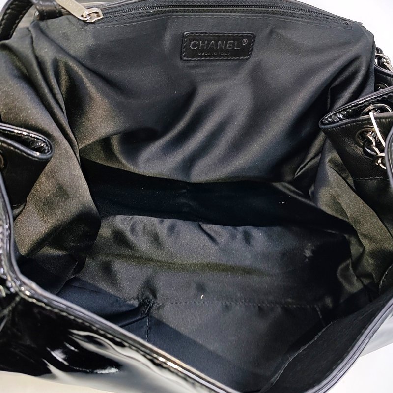 CHANEL黑色牛皮浮雕單肩包手提包銀色五金14開-6