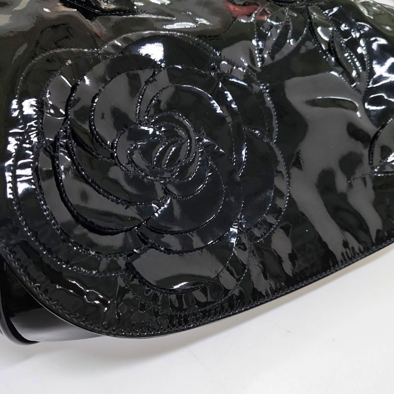 CHANEL黑色牛皮浮雕單肩包手提包銀色五金14開-9