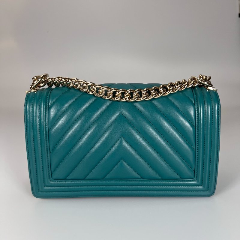 CHANEL BOY25山型紋側肩包 綠牛皮 A67086/27開-1