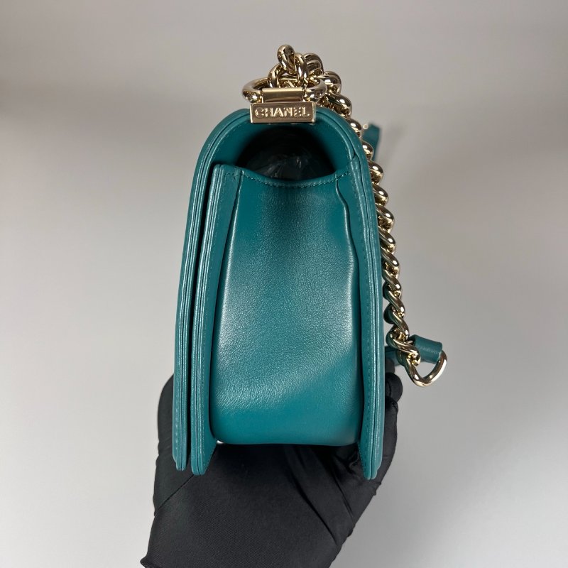 CHANEL BOY25山型紋側肩包 綠牛皮 A67086/27開-3
