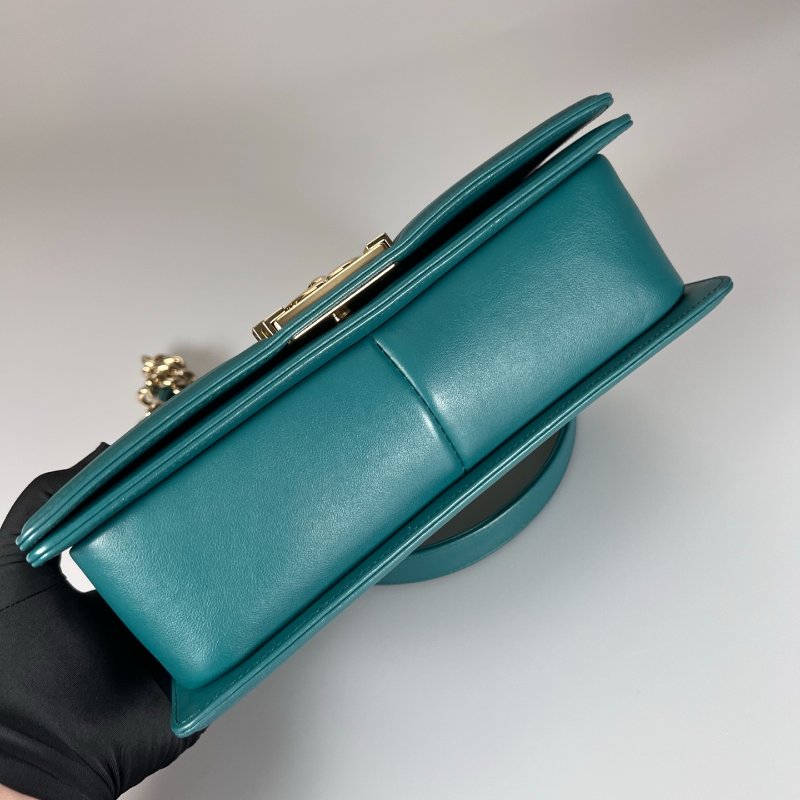 CHANEL BOY25山型紋側肩包 綠牛皮 A67086/27開-4