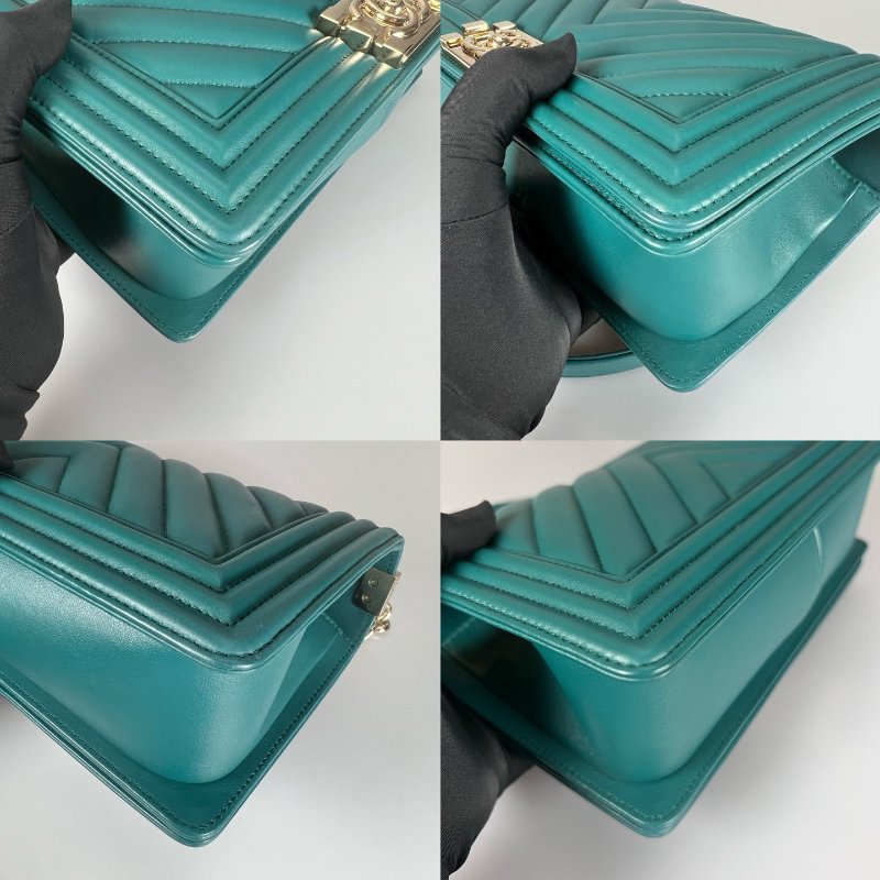 CHANEL BOY25山型紋側肩包 綠牛皮 A67086/27開-9