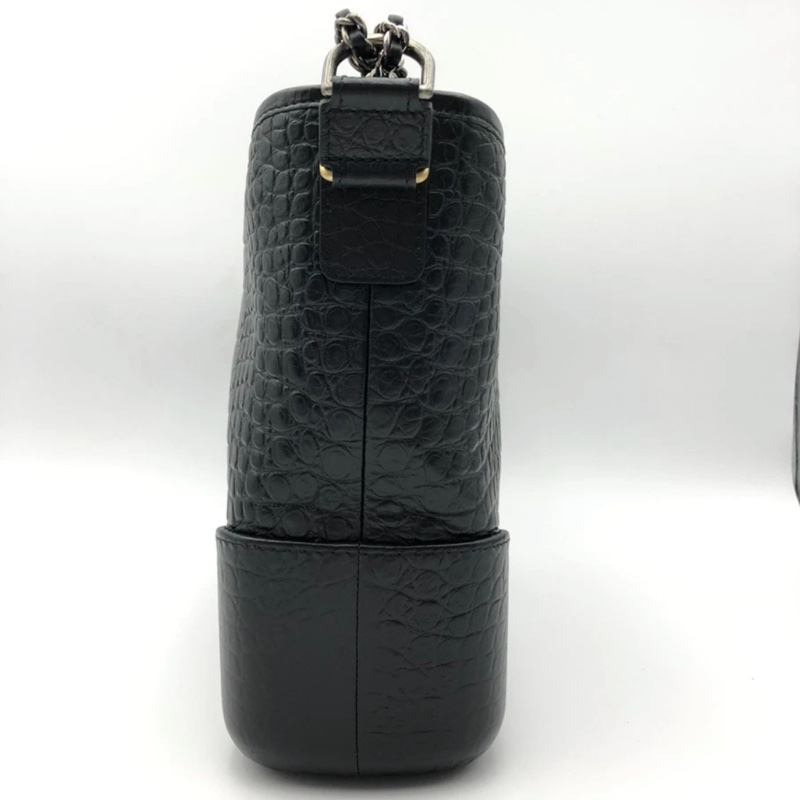 擱置品Chanel香奈兒流浪包中號鱷魚皮壓紋黑色鏈條包-2