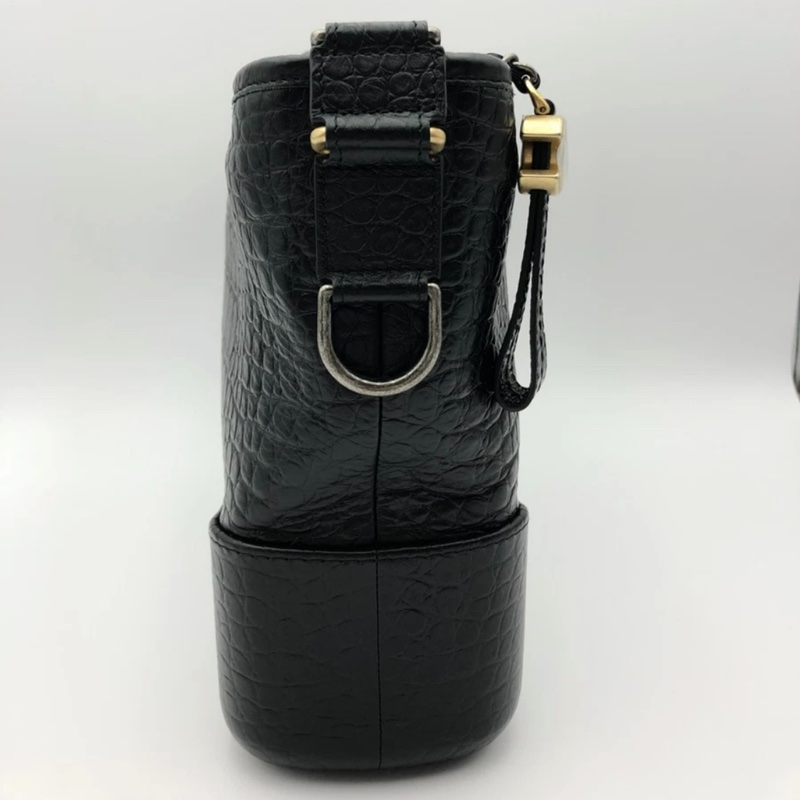 擱置品Chanel香奈兒流浪包中號鱷魚皮壓紋黑色鏈條包-3