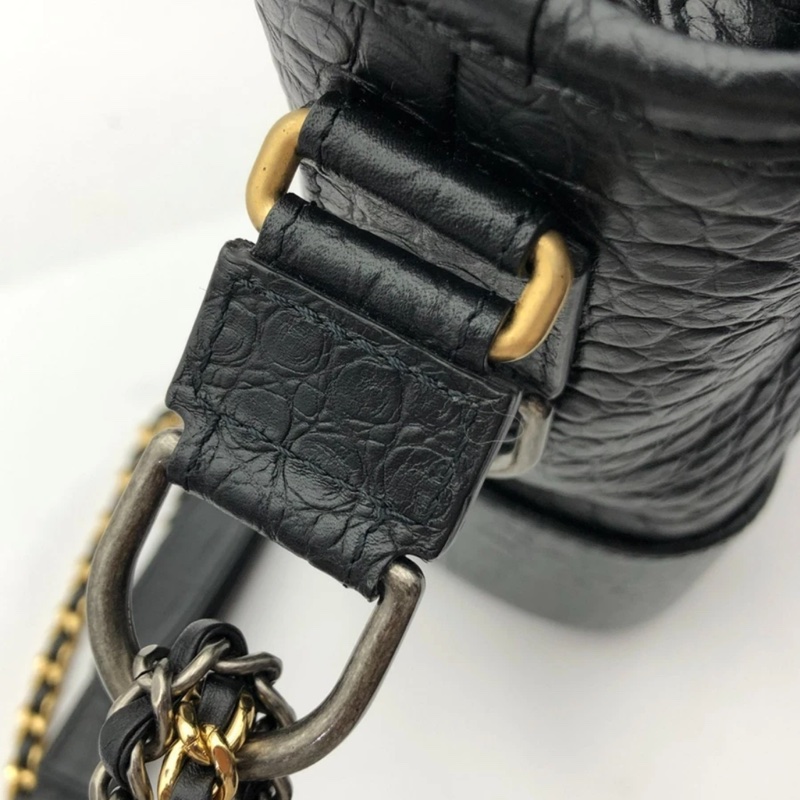 擱置品Chanel香奈兒流浪包中號鱷魚皮壓紋黑色鏈條包-6