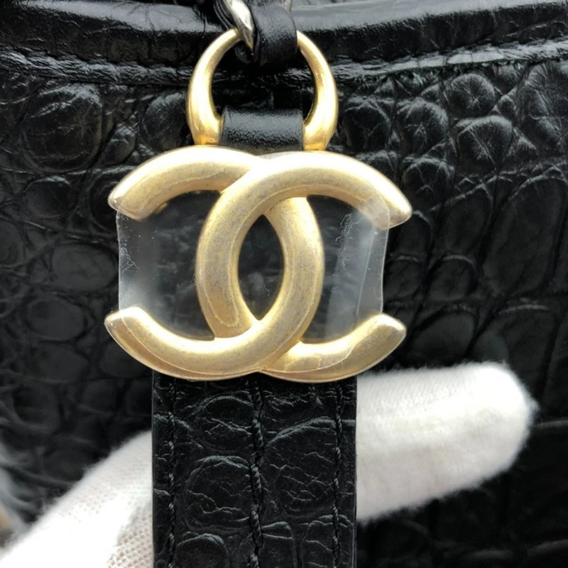 擱置品Chanel香奈兒流浪包中號鱷魚皮壓紋黑色鏈條包-12