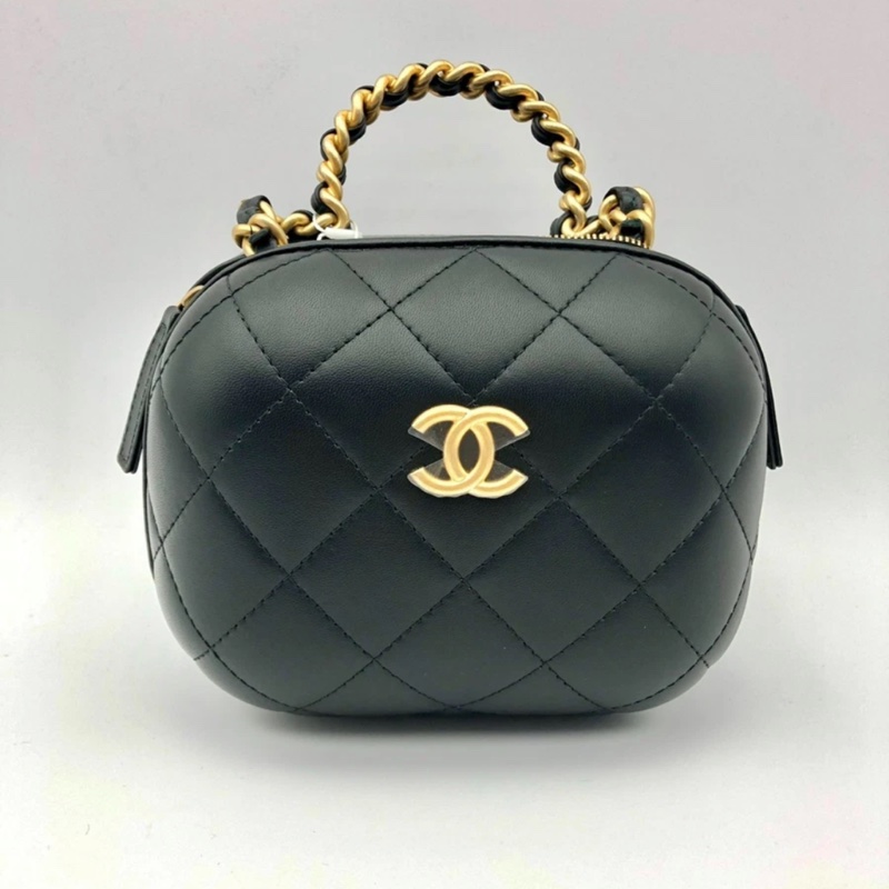 22p CHANEL/香奈兒黑色羊皮鏈條化妝包 膠囊包單肩斜跨，芯片款-0