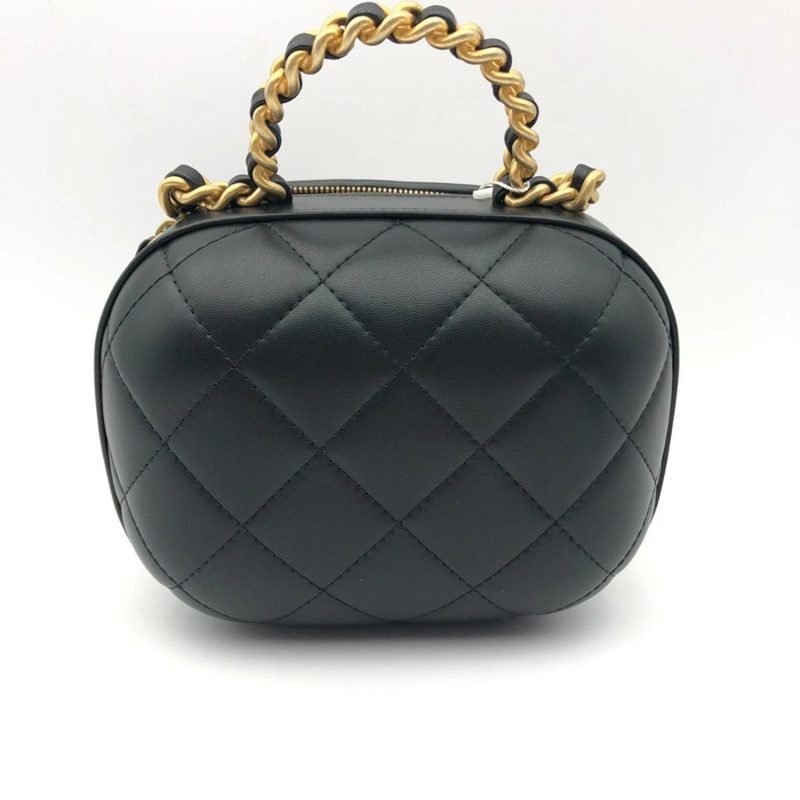 22p CHANEL/香奈兒黑色羊皮鏈條化妝包 膠囊包單肩斜跨，芯片款-1