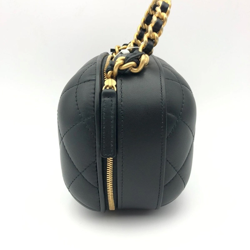 22p CHANEL/香奈兒黑色羊皮鏈條化妝包 膠囊包單肩斜跨，芯片款-2