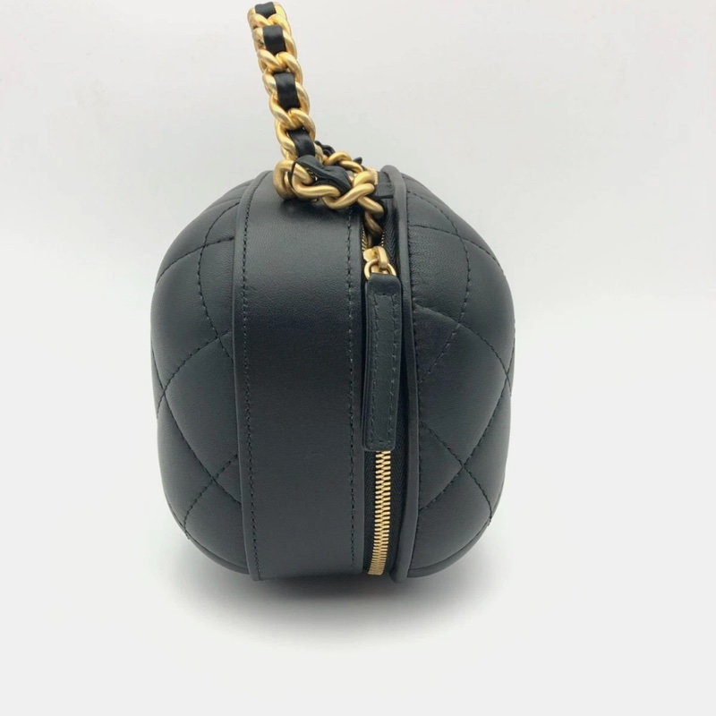 22p CHANEL/香奈兒黑色羊皮鏈條化妝包 膠囊包單肩斜跨，芯片款-3