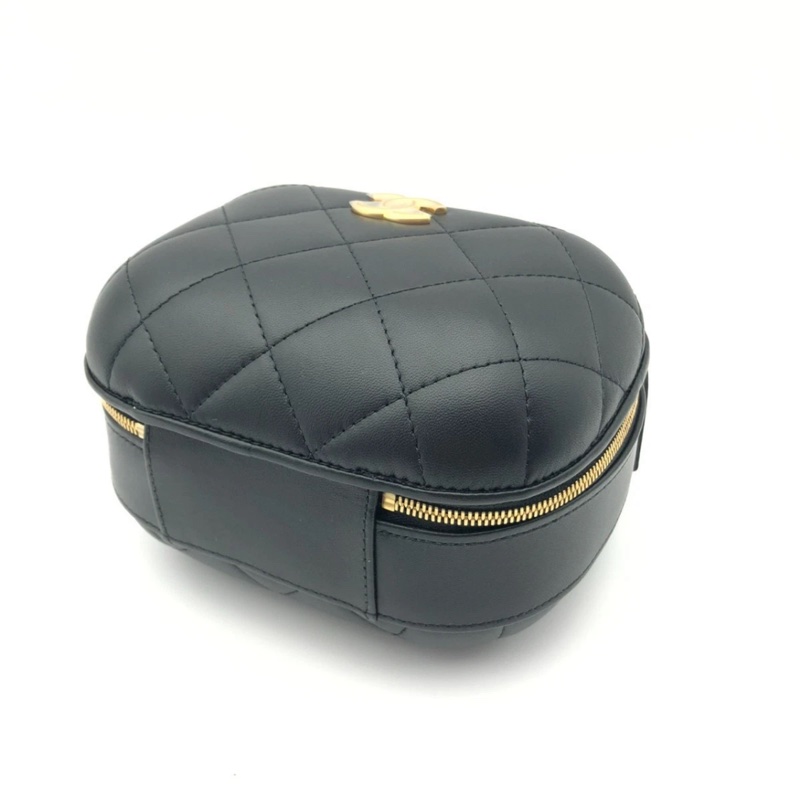 22p CHANEL/香奈兒黑色羊皮鏈條化妝包 膠囊包單肩斜跨，芯片款-5