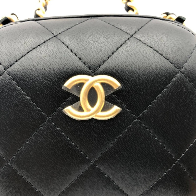 22p CHANEL/香奈兒黑色羊皮鏈條化妝包 膠囊包單肩斜跨，芯片款-9