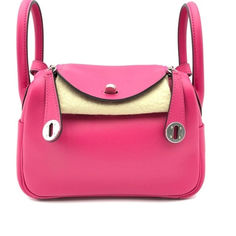 Hermes愛馬仕mini lindy玫瑰粉swift皮銀扣Z刻