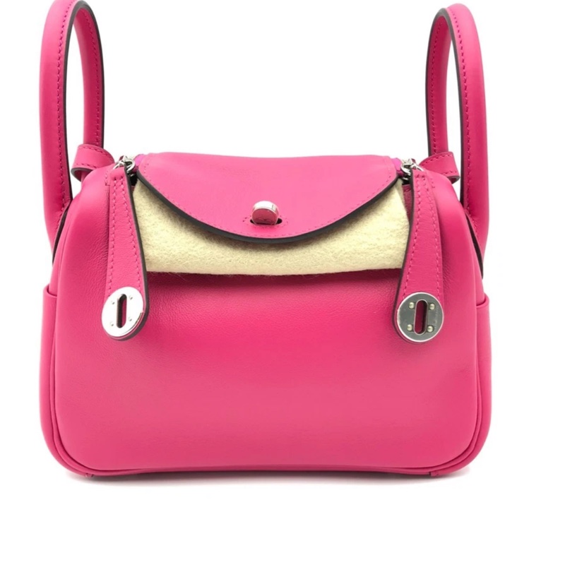 Hermes愛馬仕mini lindy玫瑰粉swift皮銀扣Z刻-0