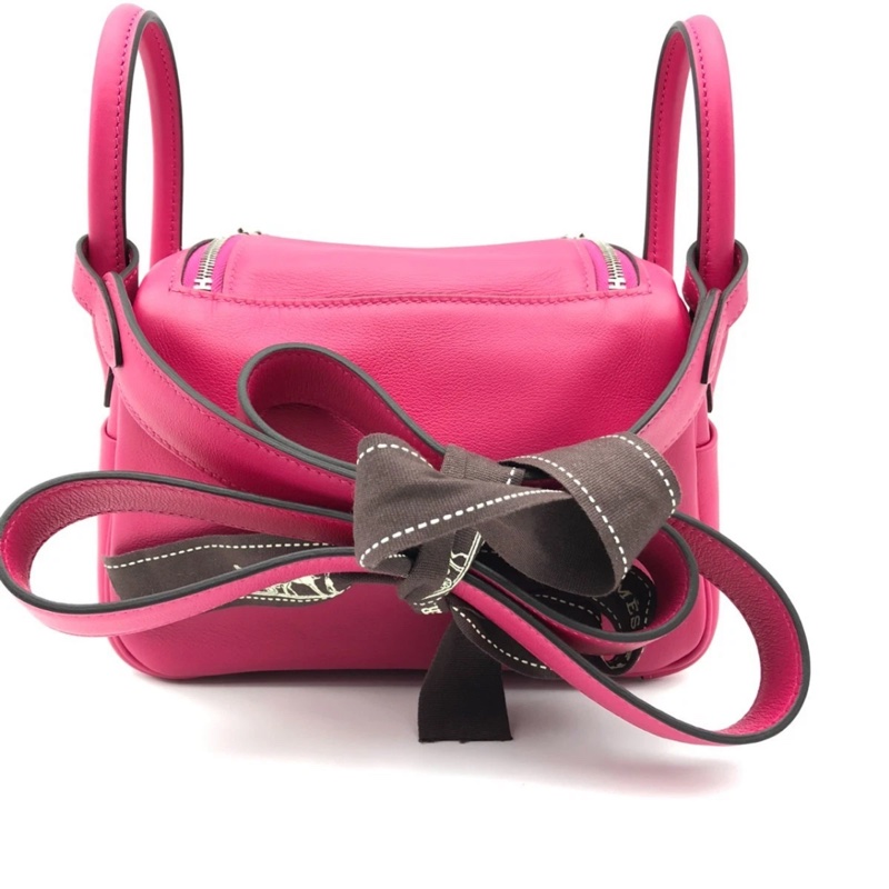 Hermes愛馬仕mini lindy玫瑰粉swift皮銀扣Z刻-1