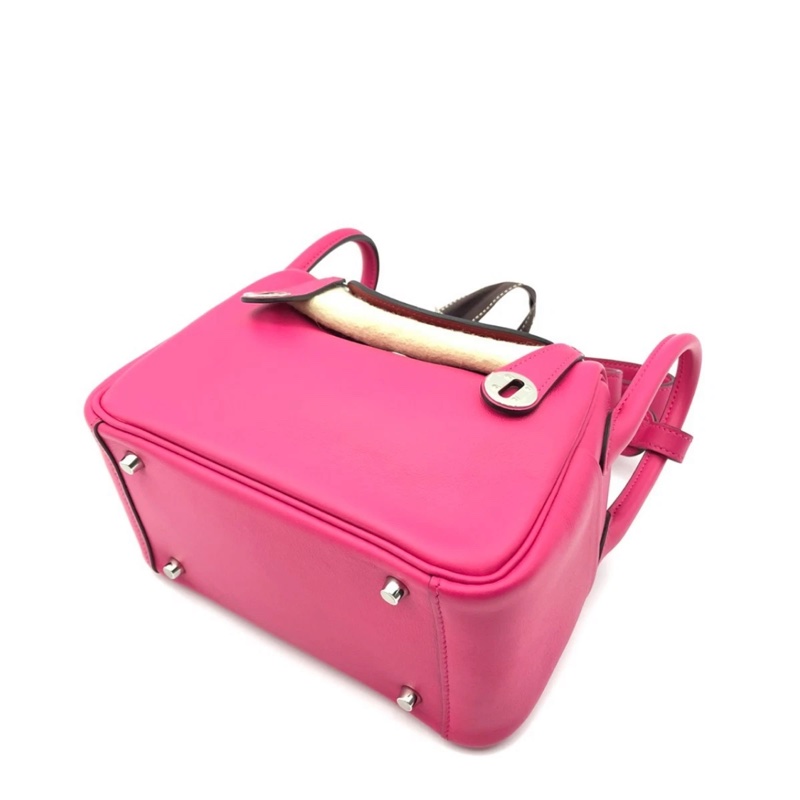 Hermes愛馬仕mini lindy玫瑰粉swift皮銀扣Z刻-6