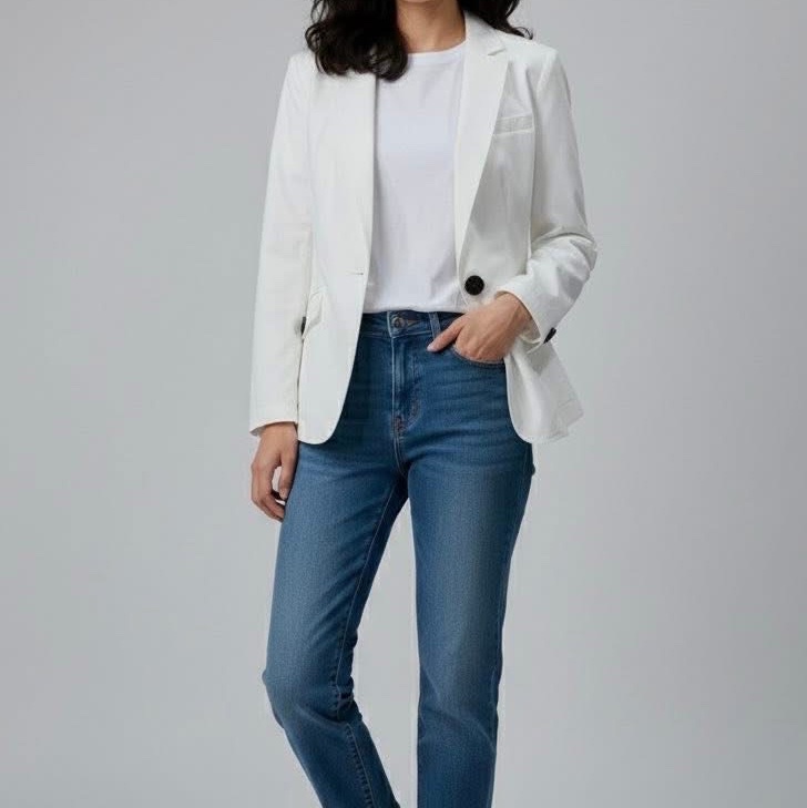 BURBERRY 倫敦 單扣直條紋西裝外套 白色-0