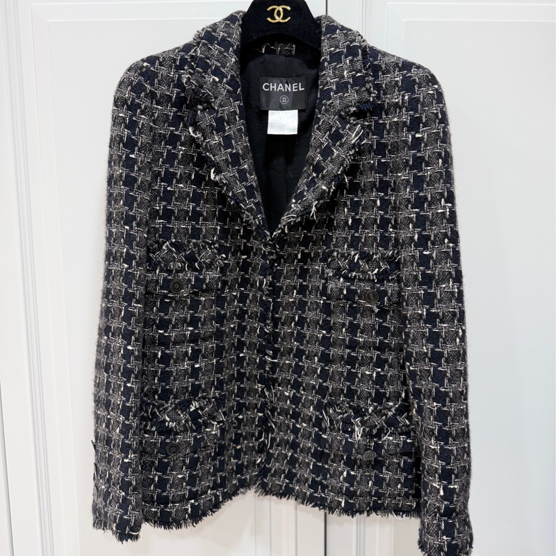 CHANEL 香奈兒 毛呢 黑灰 西外 西裝外套 短大衣 大衣 外套 夾克-1