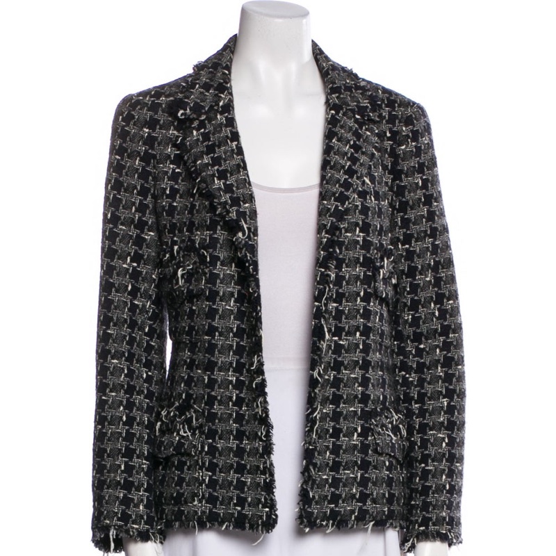 CHANEL 香奈兒 毛呢 黑灰 西外 西裝外套 短大衣 大衣 外套 夾克-2