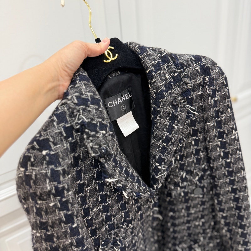 CHANEL 香奈兒 毛呢 黑灰 西外 西裝外套 短大衣 大衣 外套 夾克-5
